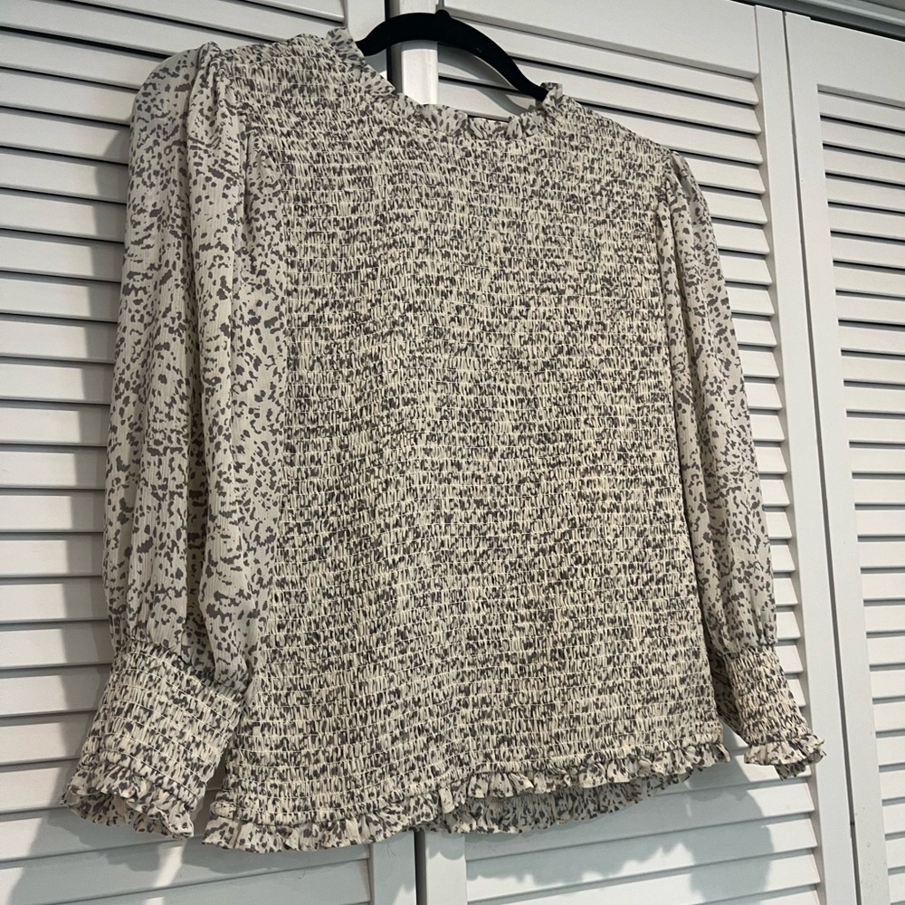 Long Sleeve Cheetah Print Ruched Blouse